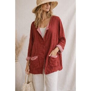 FLAX 100% Linen Red Jacket Lagenlook Oversized Boho Coastal Grandma Large